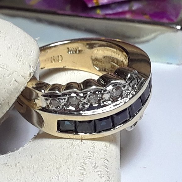 Estate 1.10ctw Sapphire &Diam 14Kt 7.6g Band#15641 - Picture 4 of 5